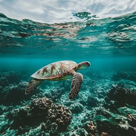 Sea Turtle Swimming Underwater