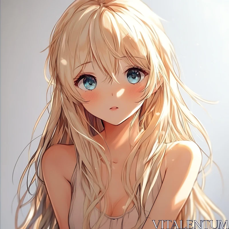 Anime Portrait of a Blonde Girl with Blue Eyes AI Image