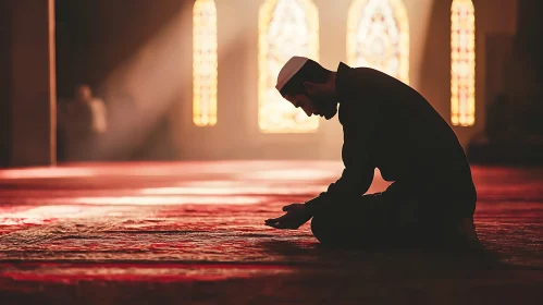 Man in Prayer: Serenity in the Mosque