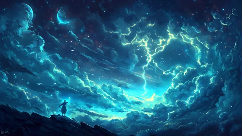 Magical Night Sky Lightning Fantasy Art