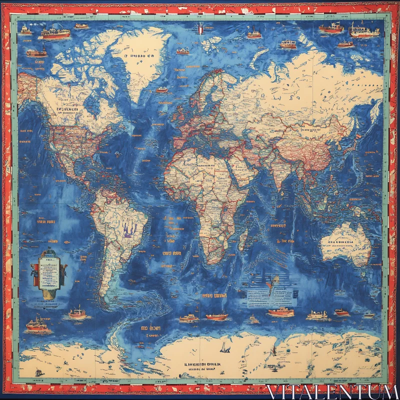 Antique Style World Map Art AI Image