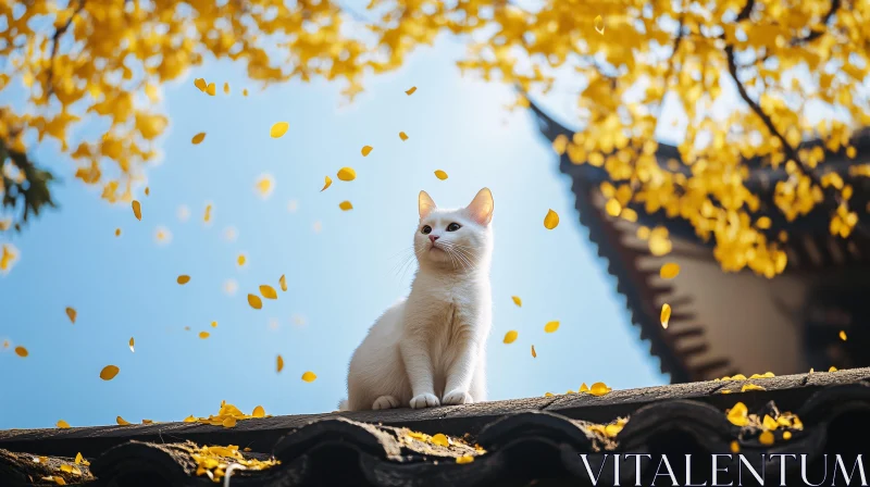 Cat on Roof During Autumn AI Image