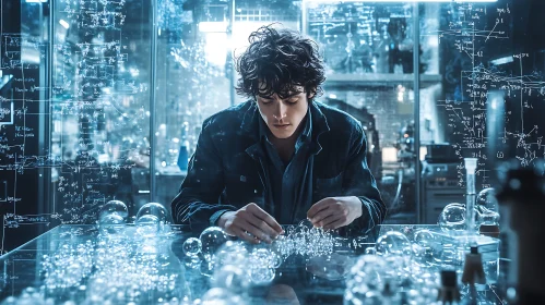 Scientist Crafting with Glass Spheres