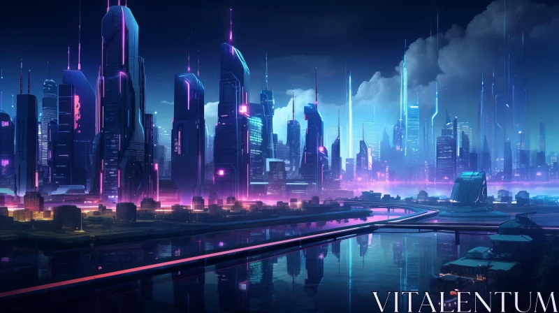 Futuristic City Nighttime Scene: A Glowing Metropolis AI Image