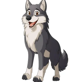 Friendly Gray Wolf Cartoon Character