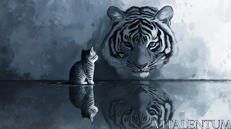 AI ART Small Cat, Big Dreams: Tiger Reflection