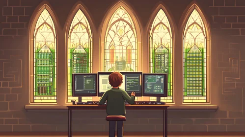 Modern Coder in Ancient Cathedral Setting