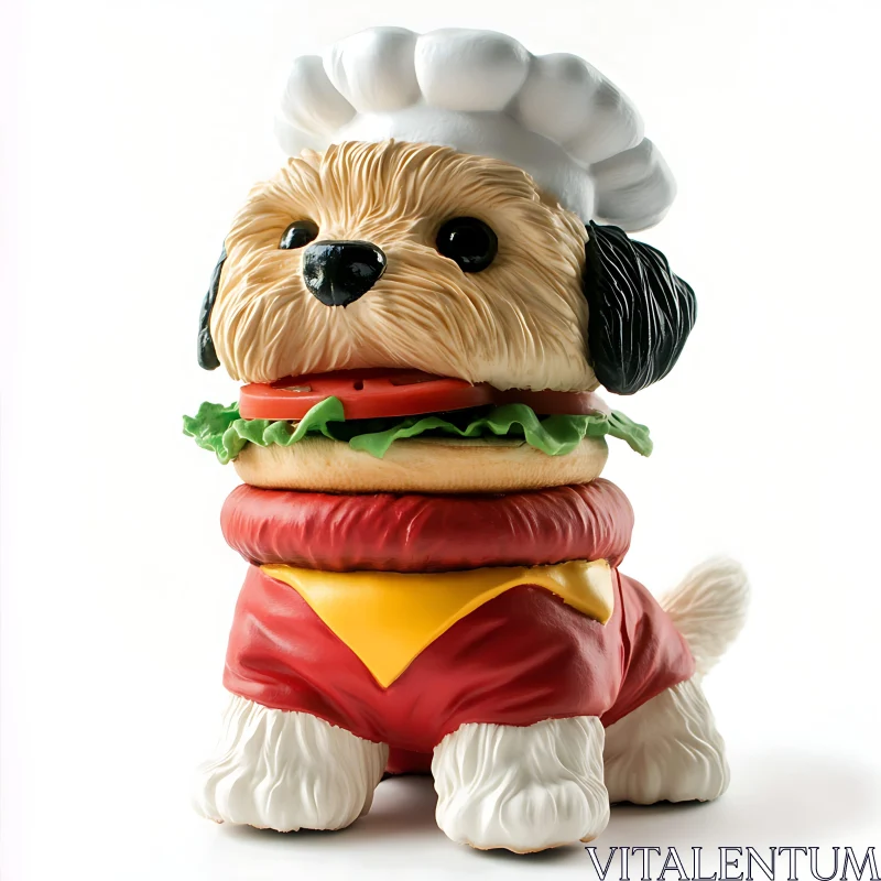 Cute Chef Dog in Hamburger Costume AI Image