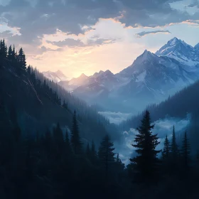 Misty Mountains and Forest Scenery