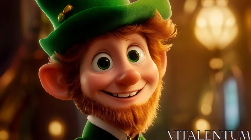 Animated Leprechaun with Green Hat AI Image