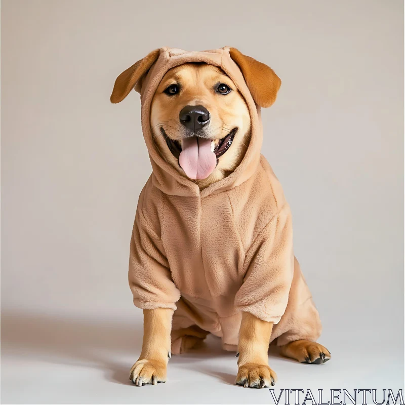 Cute Dog Wearing a Fuzzy Costume AI Image