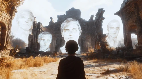 Colossal Faces in Ruins Art