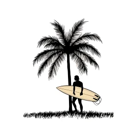Tropical Beach Scene with Surfer