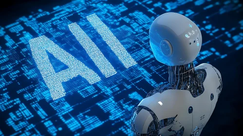 AI Robot on Digital Circuit Board