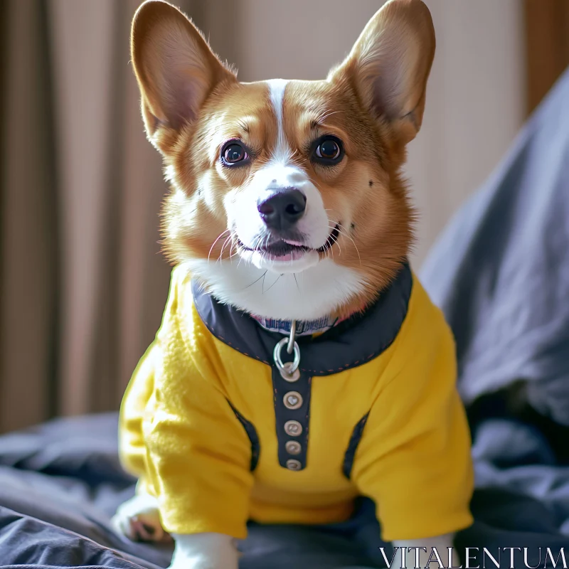 Charming Corgi Dog Wearing Stylish Yellow Outfit AI Image