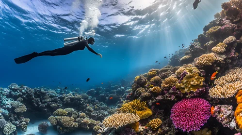 Underwater Scene with Diver and Coral Reef