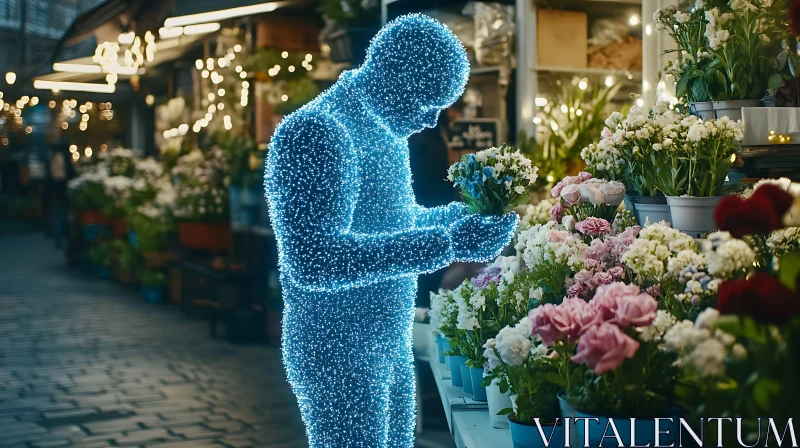 Luminous Figure Choosing Flowers AI Image