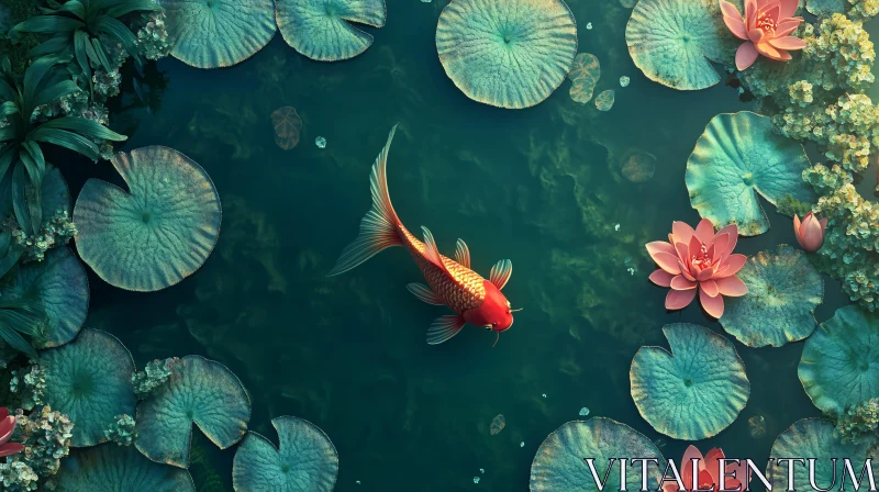 AI ART Peaceful Koi and Water Lilies in Nature