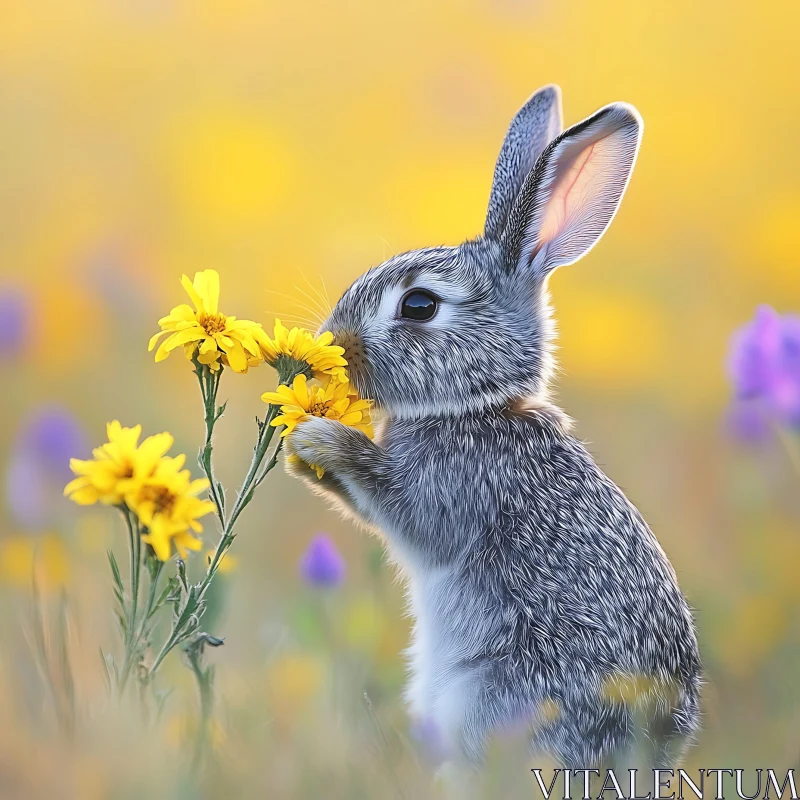 AI ART Bunny with Yellow Flowers