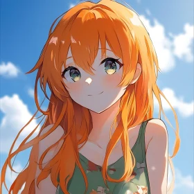 Anime Girl with Orange Hair on a Sunny Day