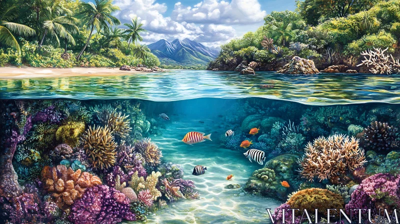 Underwater Reef Meets Tropical Island AI Image