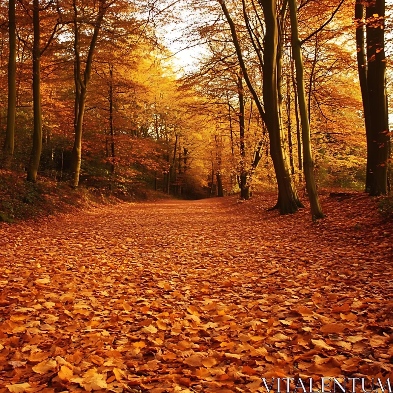 Serene Forest Path in Autumn AI Image