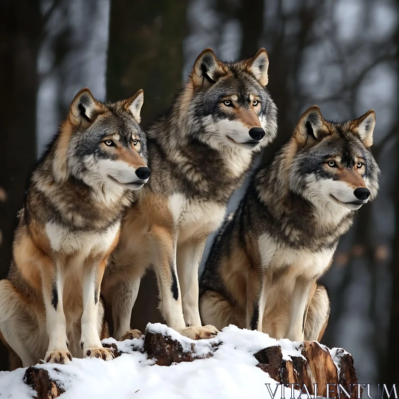 AI ART Three Wolves on Snowy Perch