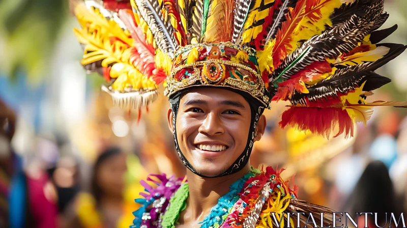 AI ART Colorful Headdress Portrait of Smiling Man