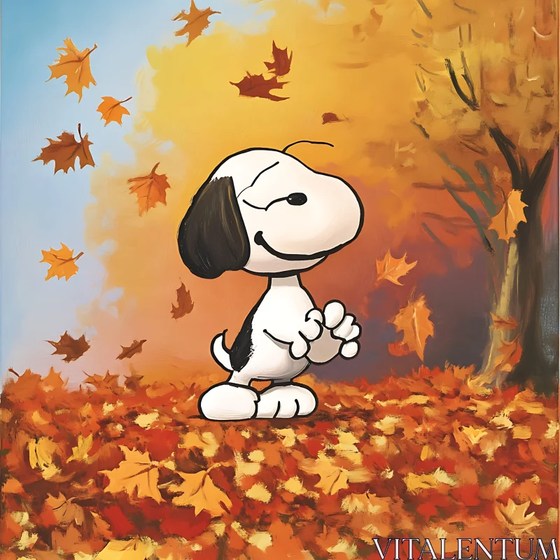 Joyful Cartoon Dog in Fall Leaves AI Image