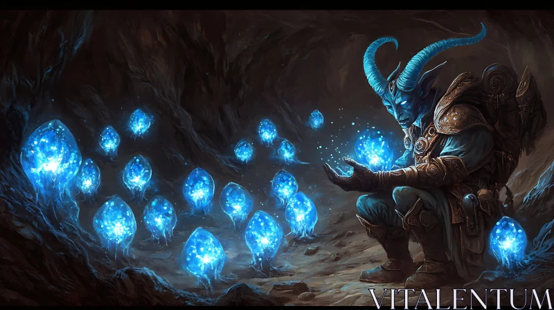 AI ART Glowing Orbs and Blue Creature