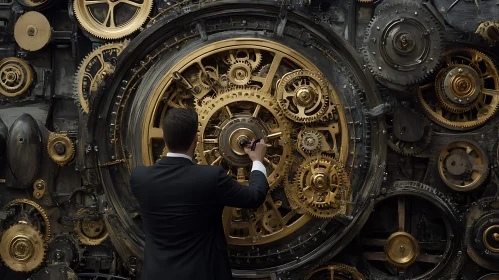 Golden Gears and Man in Suit