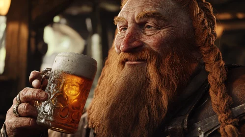 Red-Bearded Dwarf Enjoying a Beer