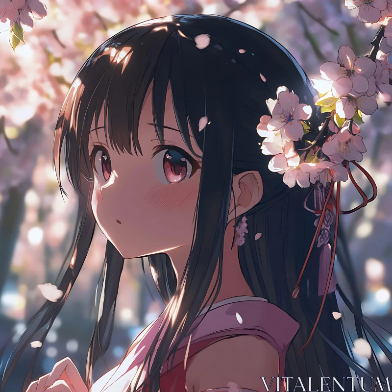 Anime Girl Amidst Cherry Blossoms AI Image