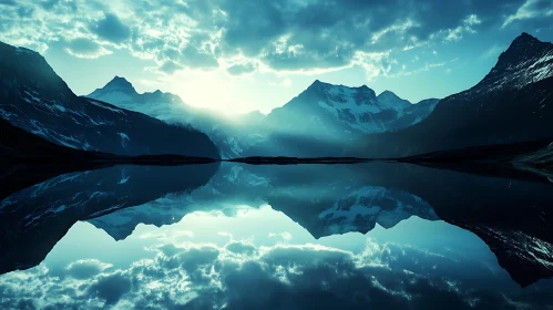 Reflective Mountain Lake with Snow Peaks