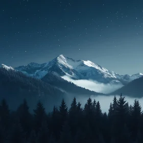 Snowy Peaks Under a Starry Sky