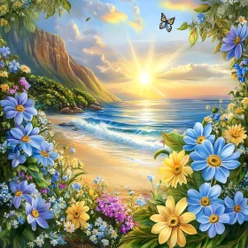 Beach Flowers and Butterfly Landscape