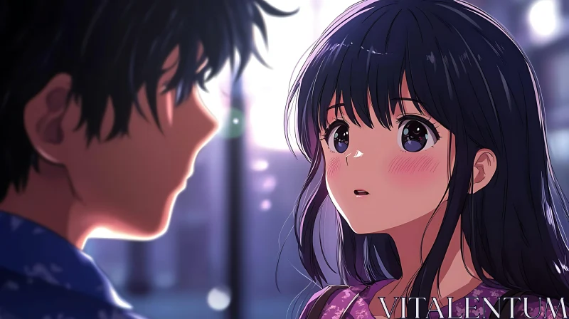 Anime Romance: Blushing Girl and Boy Close Up AI Image