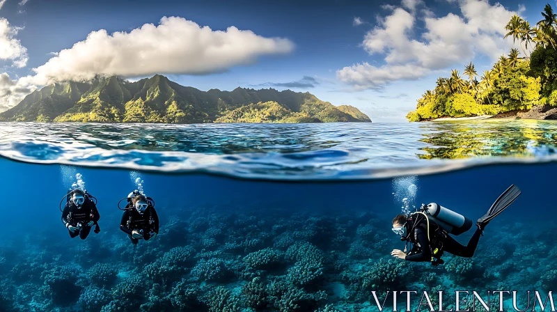 Underwater Exploration: Scuba Divers and Coral Reefs AI Image