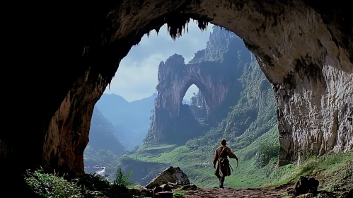 Scenic Mountain Vista Through Cave Opening