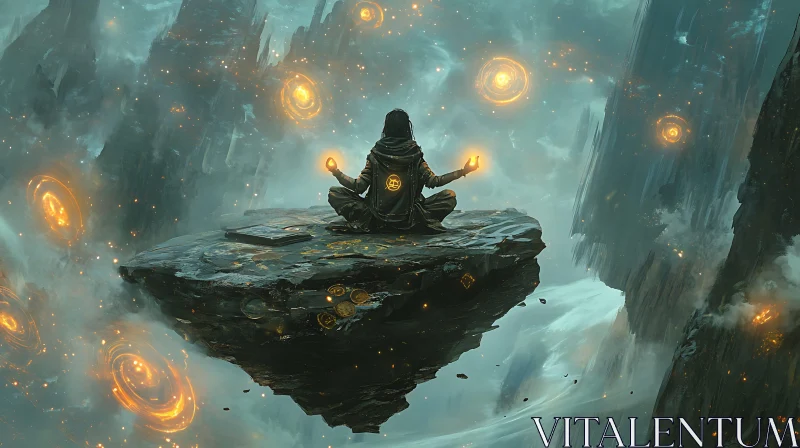 AI ART Meditating Figure in Fantasy Landscape