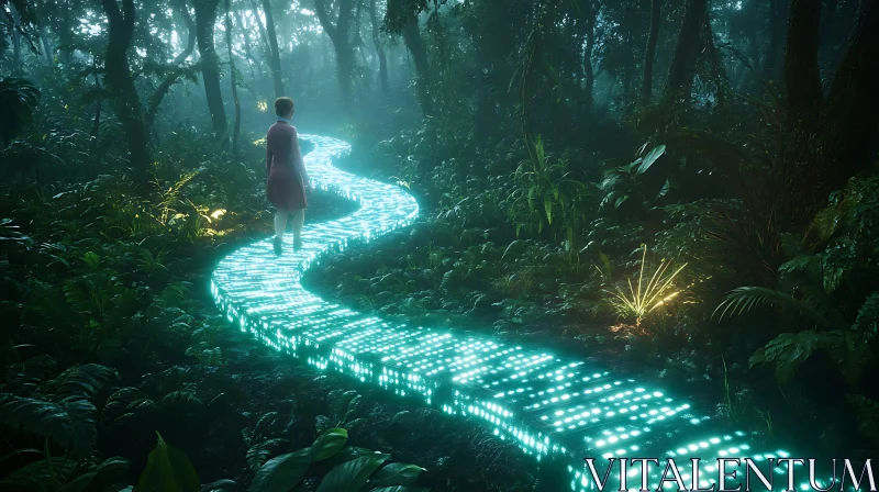 Glowing Trail in the Woods AI Image