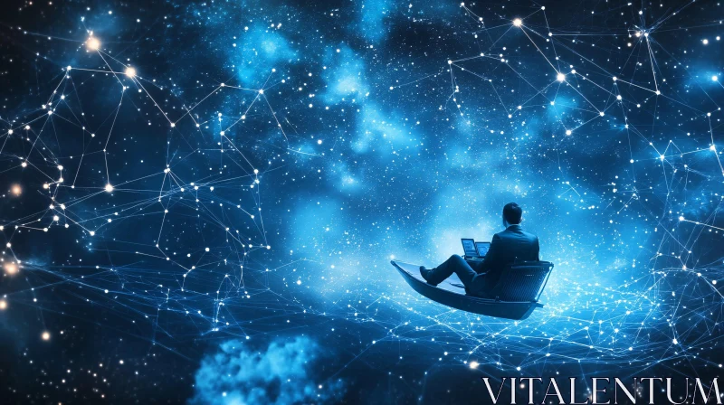 Man in Chair Among Digital Constellations AI Image