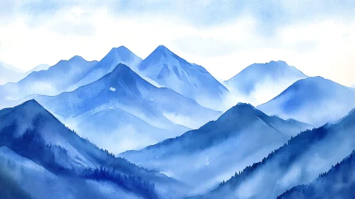 Serene Blue Mountain Landscape Art