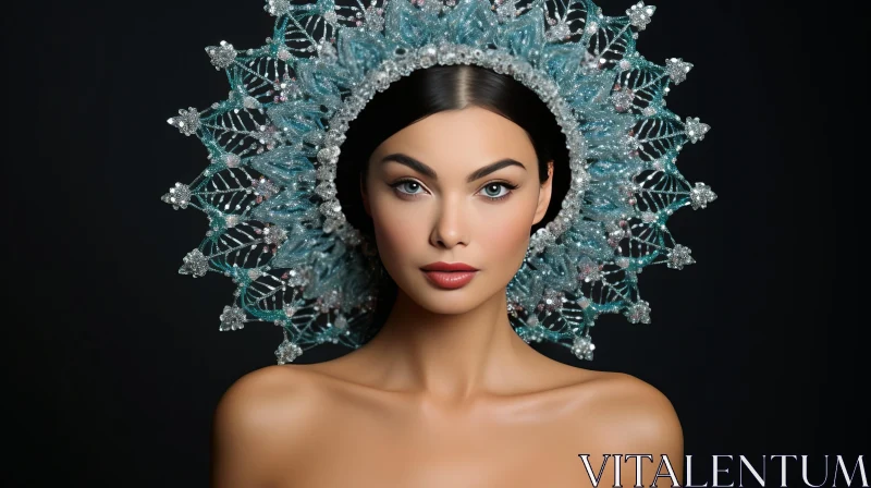 Beautiful Woman with Blue Crystal Headpiece | Celebrity Photography AI Image