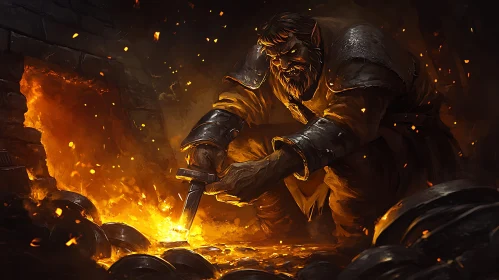 Fantasy Blacksmith Forging a Blade