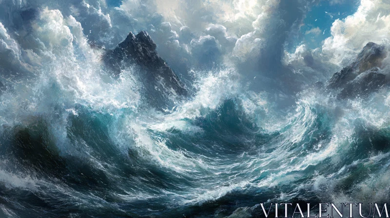 AI ART Stormy Sea and Rocky Cliffs