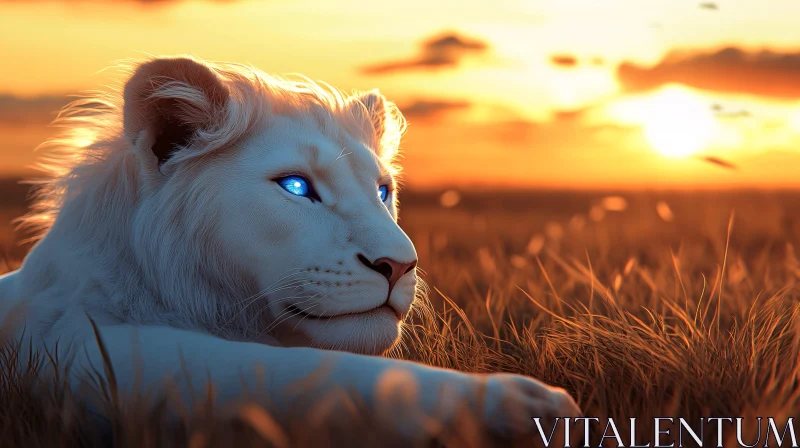 Albino Lion in Golden Light AI Image