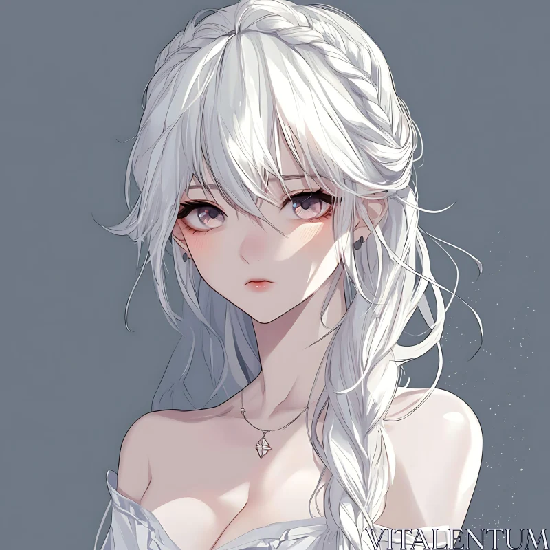 Ethereal Anime Girl with Long White Hair AI Image