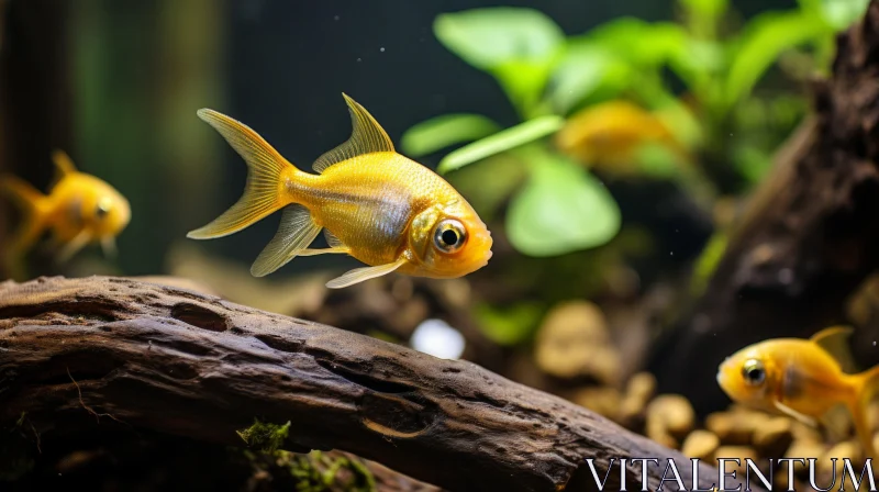Delicate Goldfish in Shimmering Aquarium Ambiance AI Image