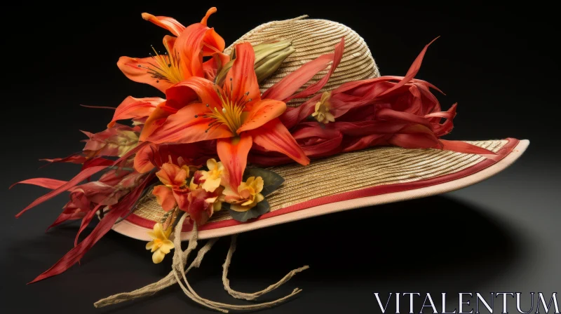 Exquisite Orange Hat with Vibrant Flowers | Playful Charm AI Image